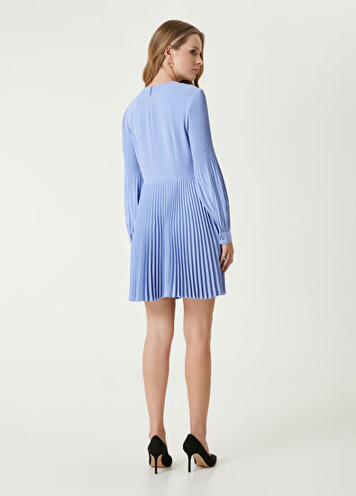 Beymen Club Mavi Pile Detaylı Mini Elbise - 6