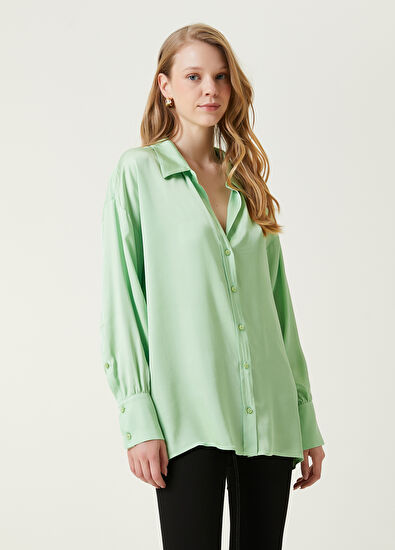 Beymen Club Light Green Loose Satin Shirt - 3