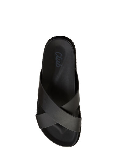 Beymen Club Black Cross Straps Men's Leather Slippers - 4