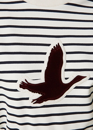 Beymen Club Ekru Lacivert Çizgili Sweatshirt - 5