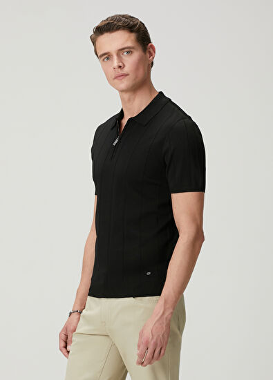 Beymen Club Siyah Polo Yaka Örgü Detaylı Triko - 5