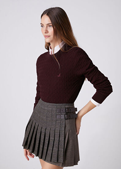 Beymen Club Burgundy Basic Cable Knit Sweater - 5