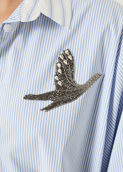 Beymen Club Mavi Beyaz Çizgi Desenli Mini Gömlek Elbise - 5