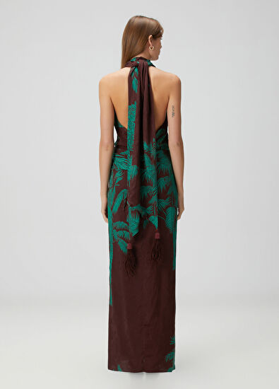 Johanna Ortiz Kahve Yeşil Desenli Maksi Elbise - 4