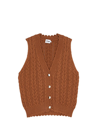 Beymen Club Kahverengi Saç Örgü Yelek - 7