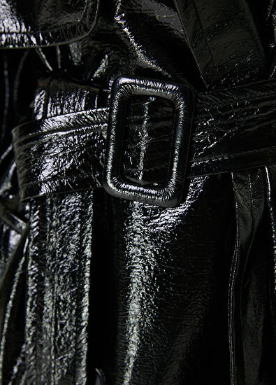 Beymen Club Black Jersey Hooded Patent Trench Coat - 5