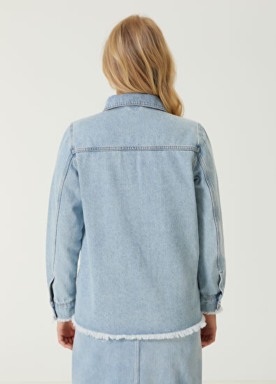 Beymen Club Mavi İşlemeli Logolu Denim Ceket - 6