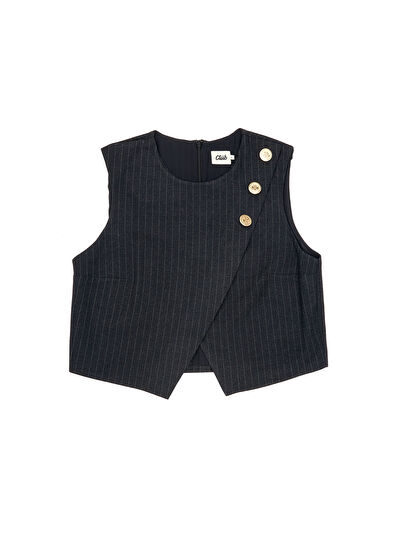 Beymen Club Anthracite Striped Crop Double-Breasted Blouse - 7