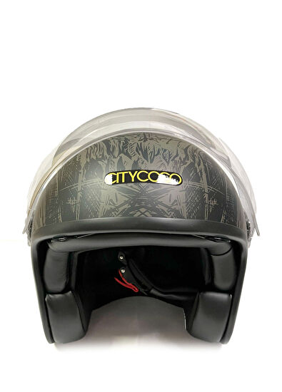Citycoco Vintage Stil Çift Vizörlü Grafiti Desenli Unisex Yarım Açık Motosiklet Kaskı - 4