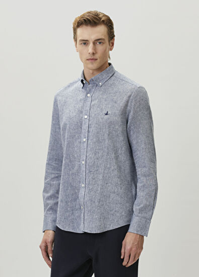 Beymen Club Comfort Fit Lacivert Keten Gömlek - 4