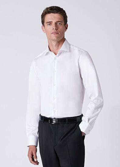Beymen Club Comfort Fit Beyaz Armürlü Non-iron Gömlek - 3
