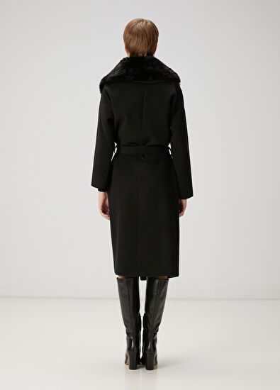 Beymen Club Black Fur Collar Double-Breasted Coat - 6