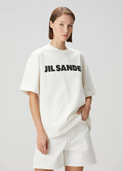 Jil Sander Beyaz Logo Baskılı T-shirt - 3