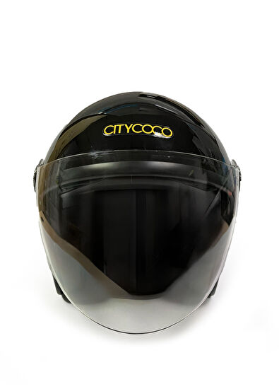 Citycoco Vintage Stil Çift Vizörlü Siyah Unisex Yarım Açık Motosiklet Kaskı - 4