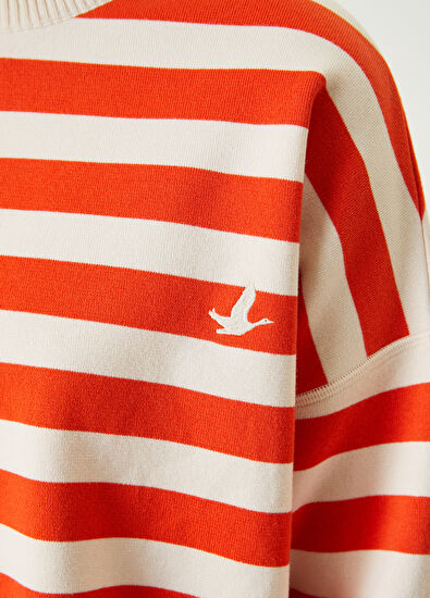 Beymen Club Turuncu Beyaz Çizgili Oversize Kazak - 5