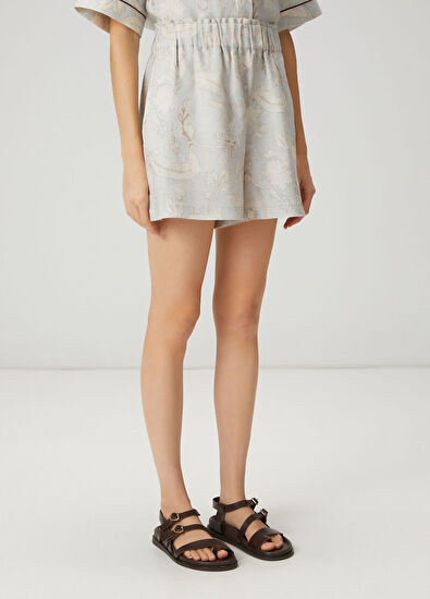 Beymen Club Mavi Şal Desenli Keten Şort - 3