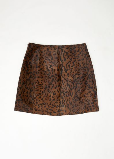 Beymen Club Dark Brown Leopard Foal Feather Mini Leather Skirt - 6