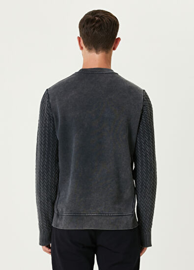 Beymen Club Anthracite Sleeves Knitted Textured Sweatshirt - 5