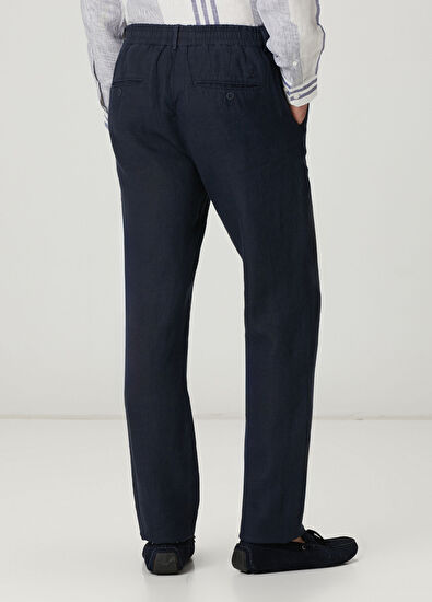 Beymen Club Lacivert Beli Kordonlu Keten Pantolon - 3