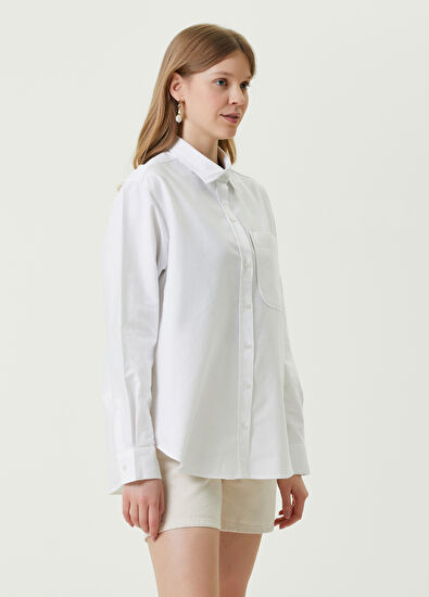 Beymen Club Kırık Beyaz Cepli Boyfriend Oxford Gömlek - 3