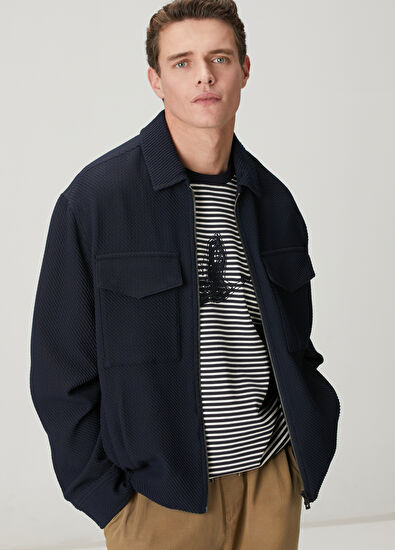 Beymen Club Lacivert Diyagonal Desenli Örme Ceket - 4
