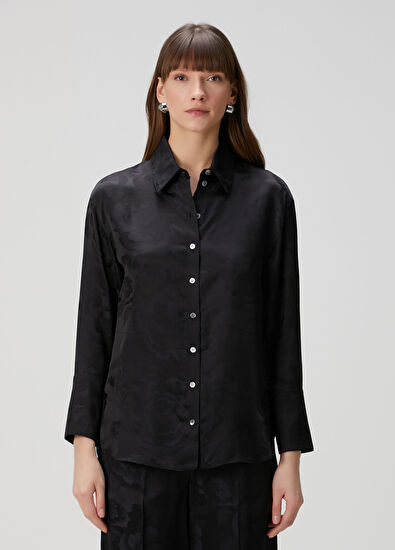 Kenzo Peonies Siyah Jakarlı İpek Gömlek - 3