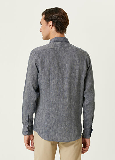 Beymen Club Comfort Fit Navy Blue White Linen Shirt - 3