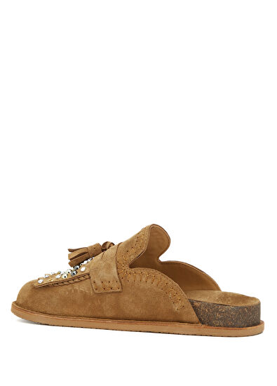 Beymen Club Camel Tassel Detailed Women's Suede Sabo Slippers - 3