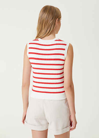 Beymen Club Red White Striped Knit Tank Top - 5