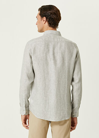 Beymen Club Comfort Fit Khaki White Linen Shirt - 3