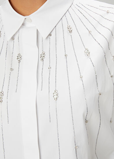 Beymen Club Beyaz Taş İşlemeli Gömlek - 5