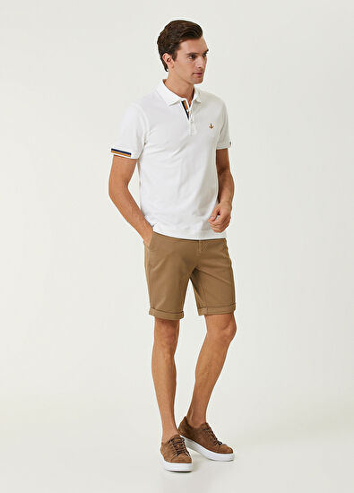 Beymen Club Slim Fit Beyaz Polo Yaka Şerit Detaylı T-shirt - 3