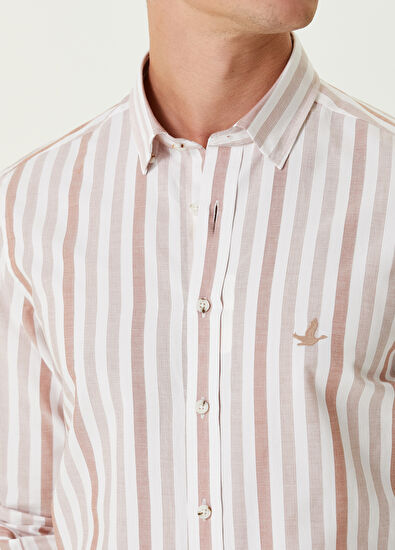 Beymen Club Slim Fit Kahverengi Beyaz Organik Pamuk Gömlek - 6