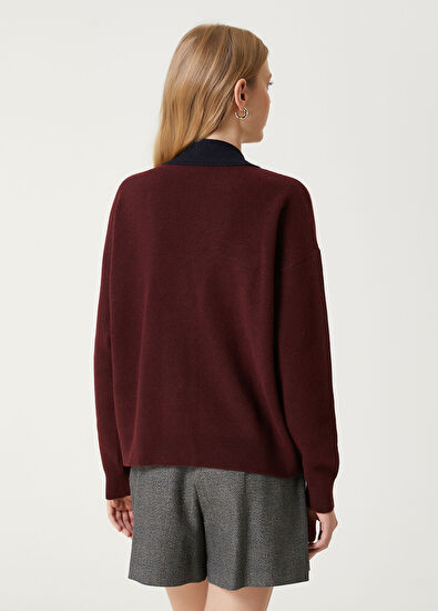 Beymen Club Burgundy Crystal Logo Wool College Cardigan - 6