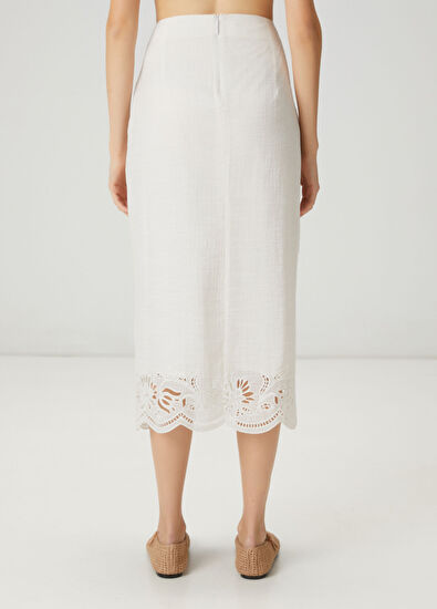 Beymen Club Kırık Beyaz Nakışlı Midi Etek - 4
