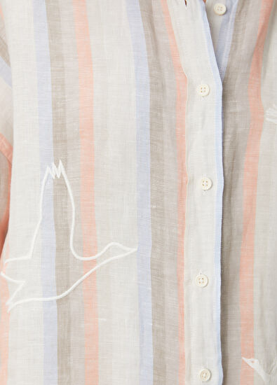 Beymen Club Somon Çizgili Keten Gömlek - 7