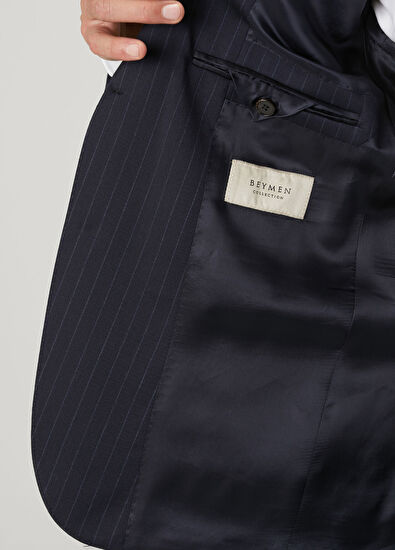 Drop 4 Lacivert Çizgi Desenli Yün Takım Elbise - Görsel 10