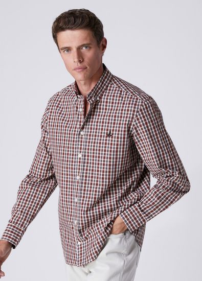 Beymen Club Comfort Fit Kahverengi Beyaz Ekose Desenli Gömlek - 4