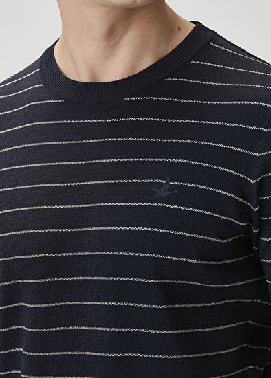 Beymen Club Navy Blue Stripe Patterned Short Sleeve Sweater - 6