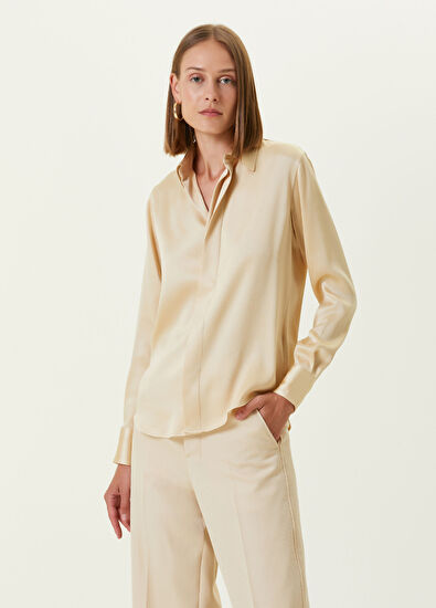 Ami Paris Krem Klasik Yaka Saten Gömlek - 3