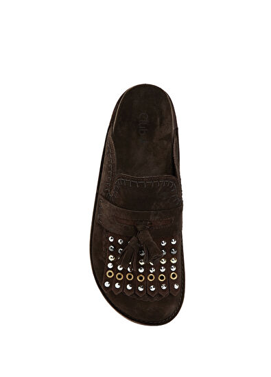 Beymen Club Brown Stud Women's Suede Sabo Slippers - 4
