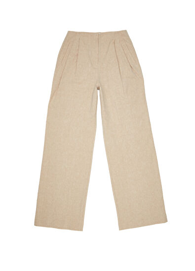 Beymen Club Bej Çift Pilili Keten Pantolon - 7