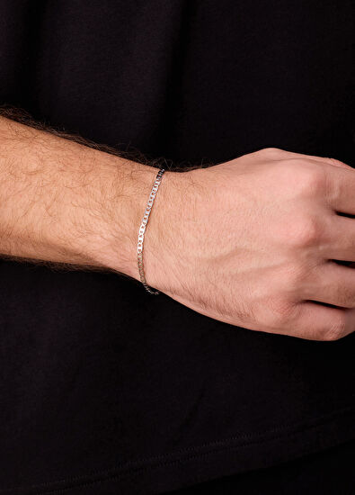 Bar Zincir Gümüş Kaplama Erkek Çelik Bileklik - Görsel 5