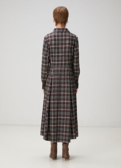 Beymen Club Gri Ekose Desenli Midi Elbise - 6