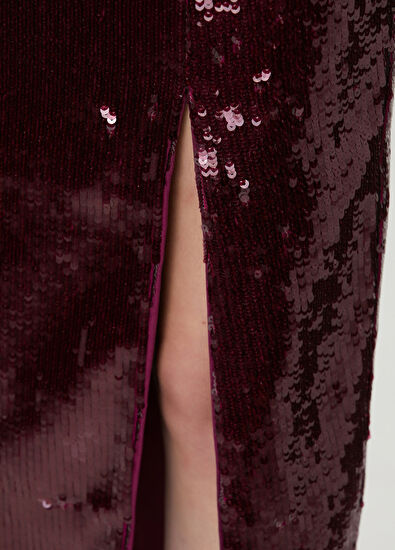 Roland Mouret Burgundy Sequined Midi Evening Skirt - 5