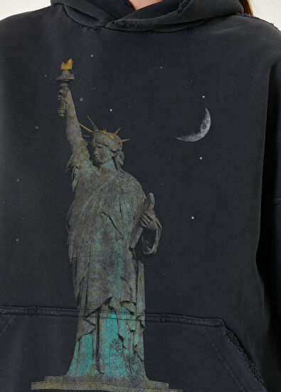 Balenciaga Paris Liberty Siyah Kapüşonlu Sweatshirt - 4