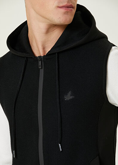 Beymen Club Siyah Kapüşonlu Pirinç Dokulu Yün Triko Yelek - 6