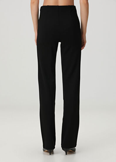High Waist Pintuck Straight Leg Siyah Pantolon - Görsel 5