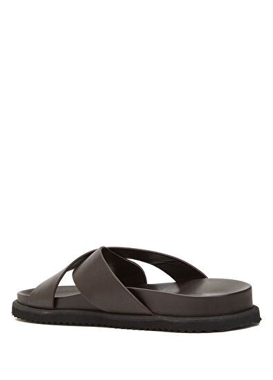 Beymen Club Kahverengi Çapraz Bantlı Erkek Deri Terlik - 3