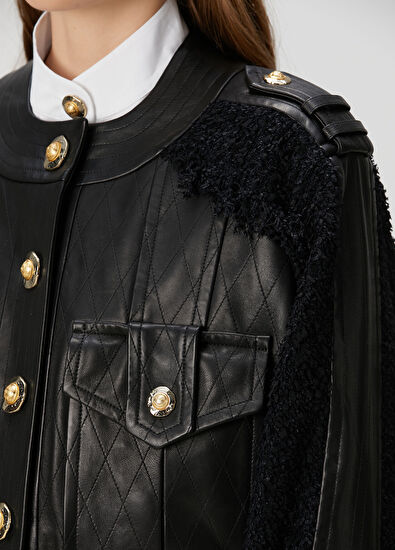 Balmain Siyah Deri Ceket - 5